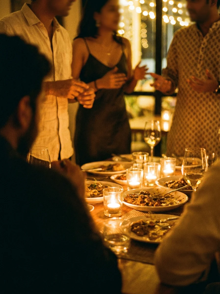 Three couples at one table on a weekend